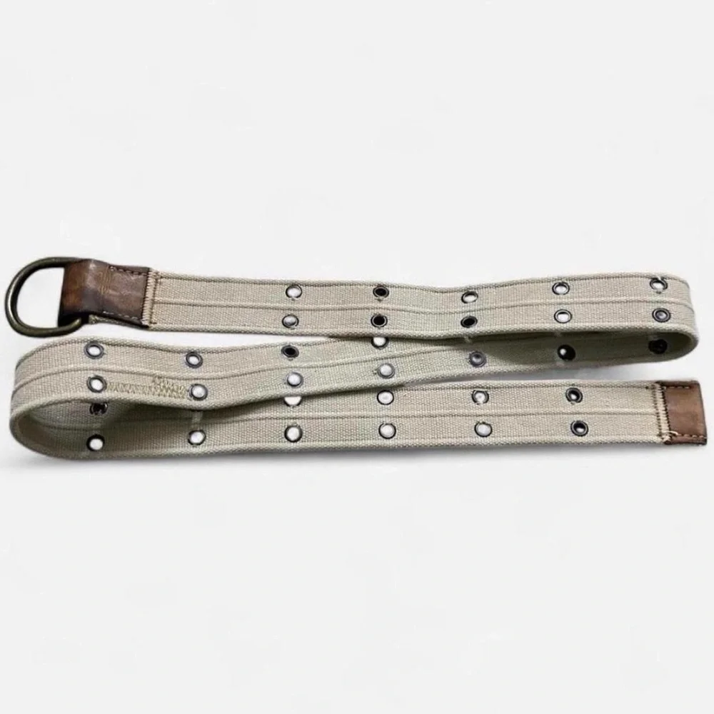 Canvas Double-Row Grommet Men's Belt in Beige